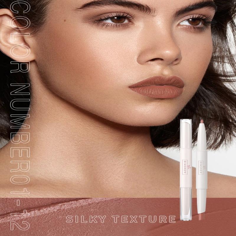 Dimshow Matte Lip Liner Lipstick 2 In 1 Pen Long Wearing Non Transfer Sexy Red Rotating Double Headed Makeup Cosmetics