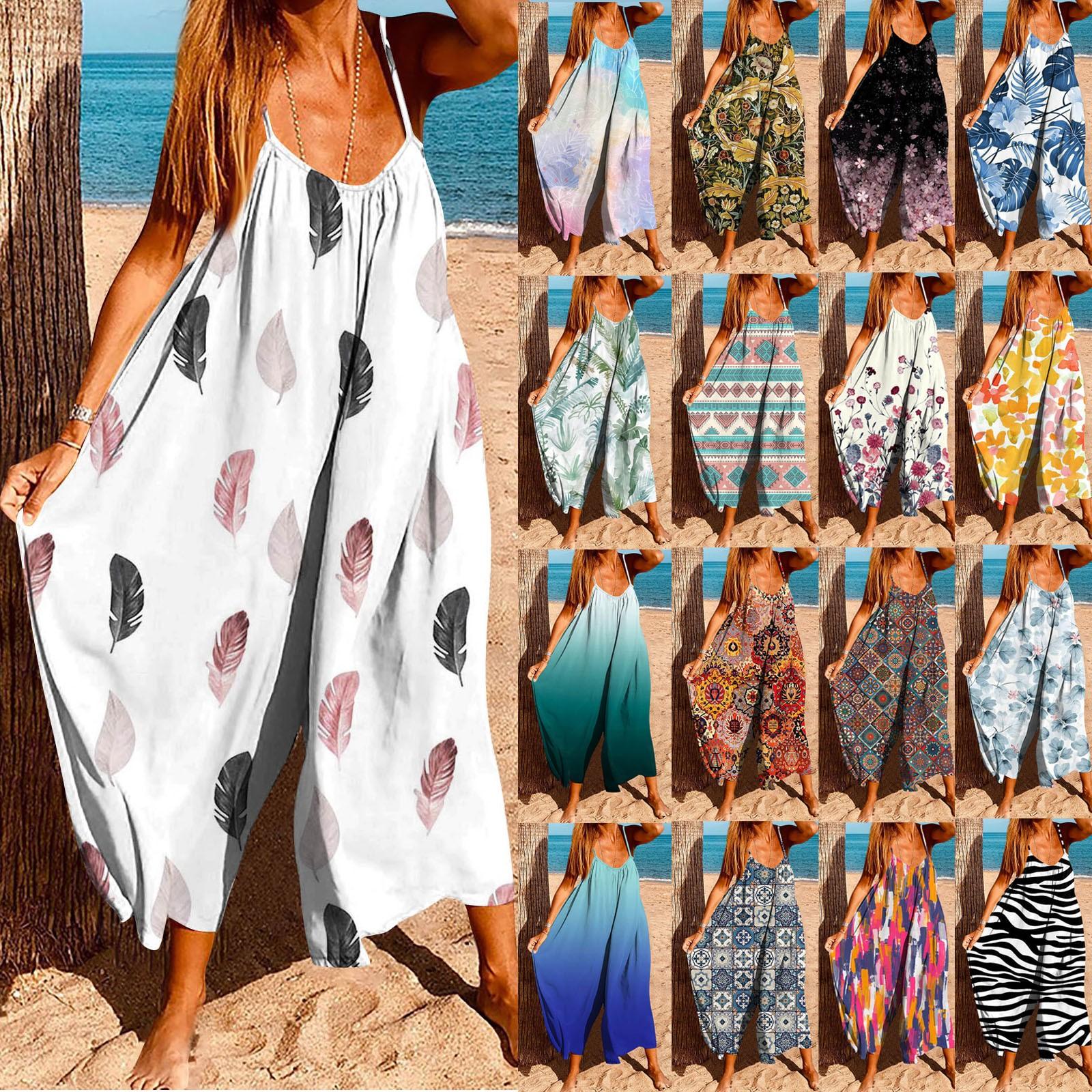 

Женские летние пляжные свободные брюки большого размера с элегантным цветочным принтом и широкими штанинами