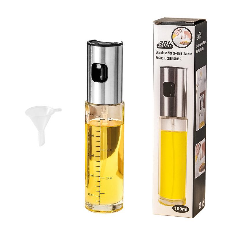304 Stainless Steel Spray Oil Bottle - Leak-proof Glass, 100ml, Press-type for Oil, Sauce, & Vinegar