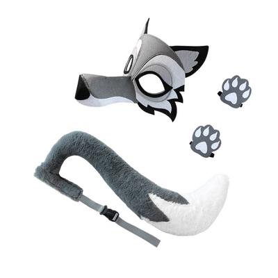 Ensemble Déguisement Loup Masque Facial Loup Queue Gants pour Enfant Adulte Mascarade Anniversaire Noël Halloween Déguisement Animal