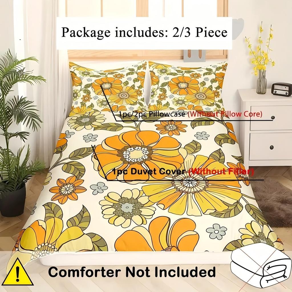 Yellow Flowers Pattern 3D Printed Duvet Cover Elegant Rural Style Bedding Set Soft Comfortable Breathable Luxury Quilt Cover Set