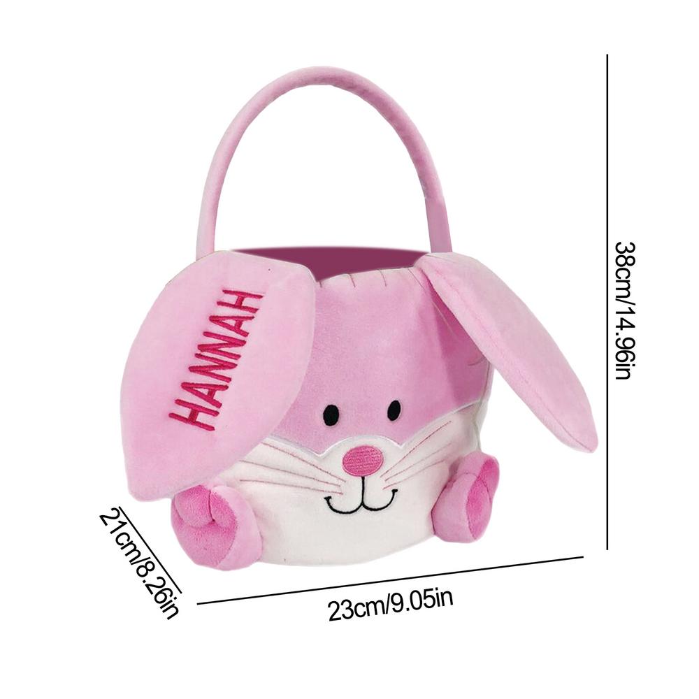 Plush Bunny Easter Basket Soft Festive Candies Storage Container Empty Embroidered Easter Basket With Handle For Boys Girls Cute