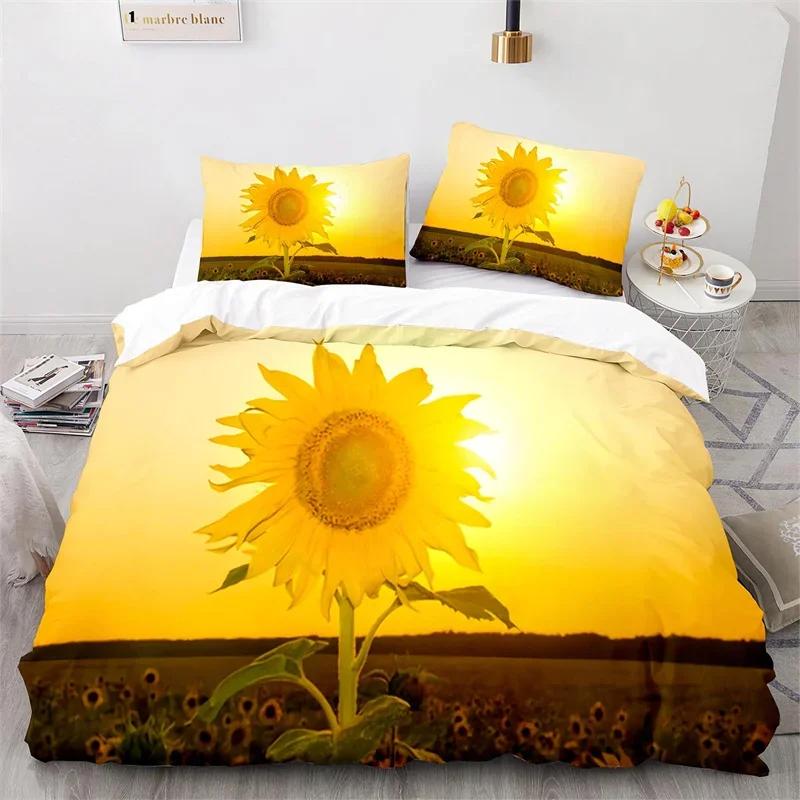 Sunflower Soft Duvet Cover Microfiber Rustic Floral Warm Comforter Cover Nature Theme Yelow Blosom Beding Set Twin King For Children Kids Adult
