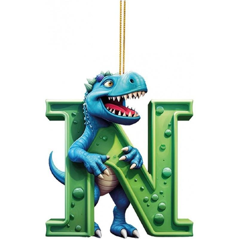 1ks vánoční dinosauří ozdoby 26 písmen kreslený přívěsek 2D plochý akrylový materiál dinosauří figurky závěsná vánoční párty dekorace, ideální pro domácnost