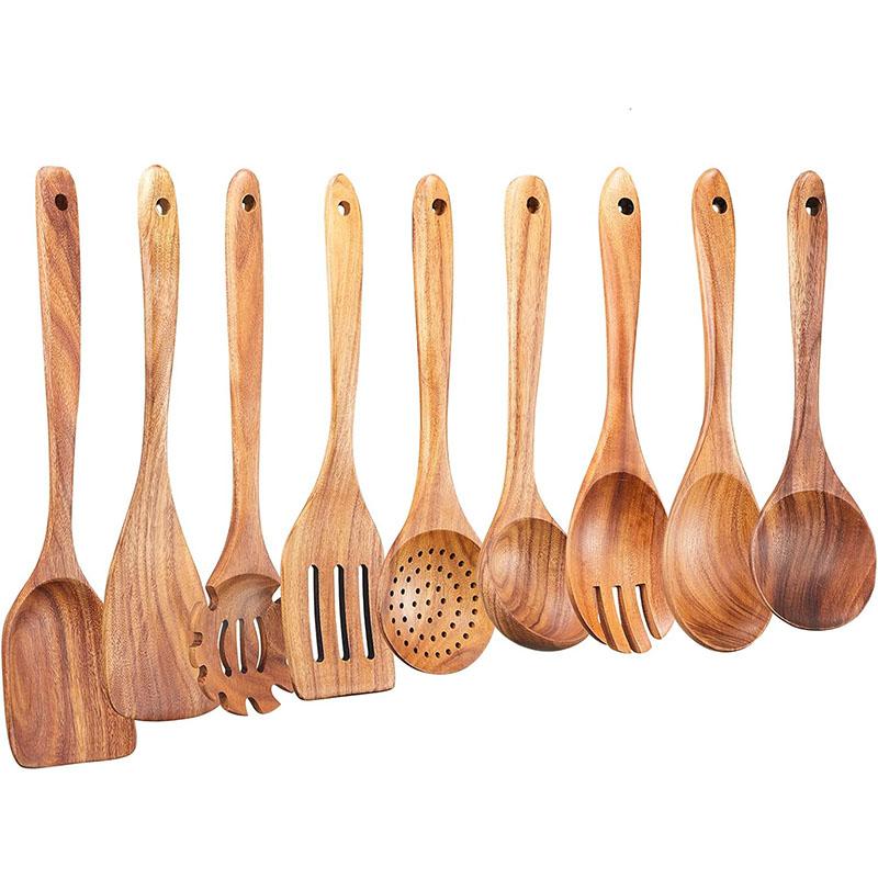 Best Wooden Spoons for Cooking Acacia Wooden Kitchen Utensils Set Smooth Non Toxic Wood Cooking Spatula Turner Serving Spoon
