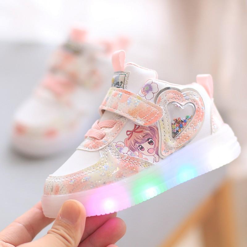 Lights Shoes Kid Sneakers Luminous Baby Toddler Shoes Cartoon Girls Sports Board Shoes Walking Trainers for Age 1-6 Children