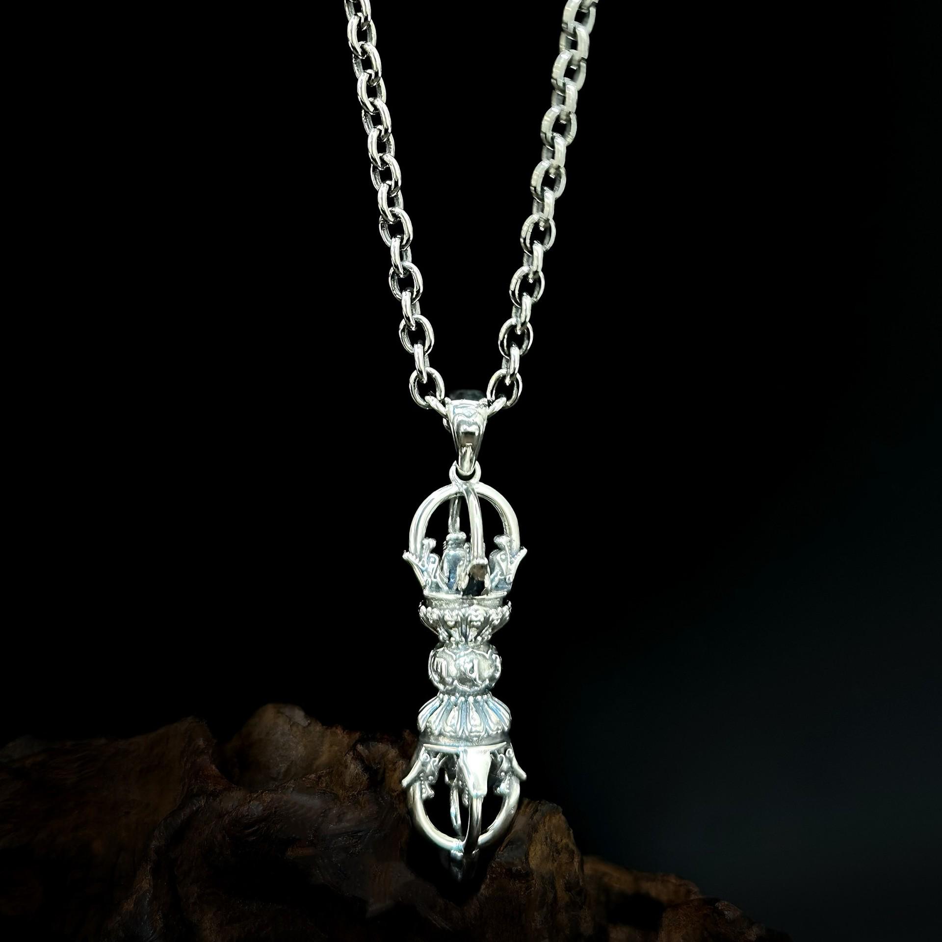 

S925 Sterling Silver Tibetan Vajra Pendant - Vintage Buddhist Ethnic Style Jewelry for Men and Women 925 Silver