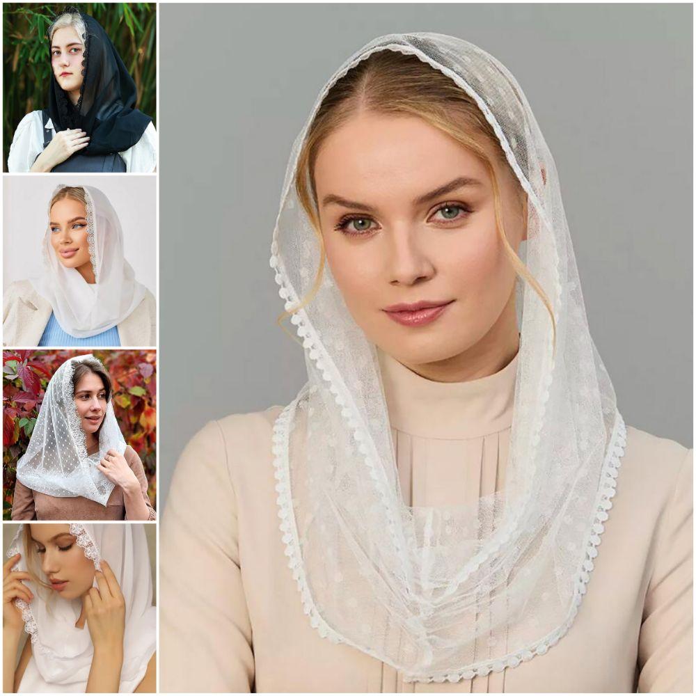 Solid Color Lace Veils Lightweight Wedding Bridal Veils Elegant Head Covering Scarf For Women