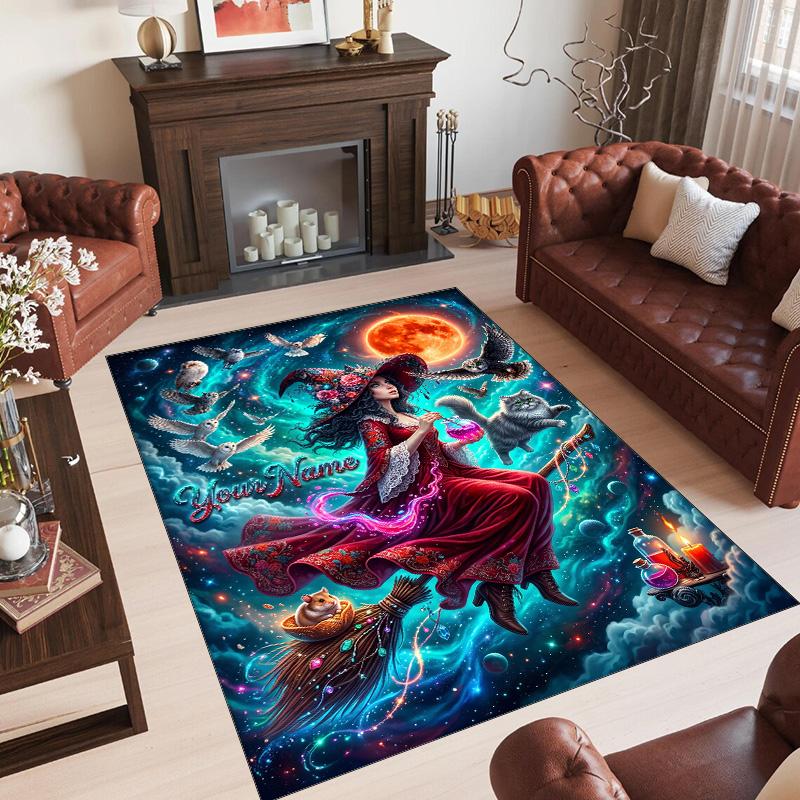 Witchcraft Theme Crystal Velvet Rug Personalized Custom Name Text Soft Floor Mat Home Decor