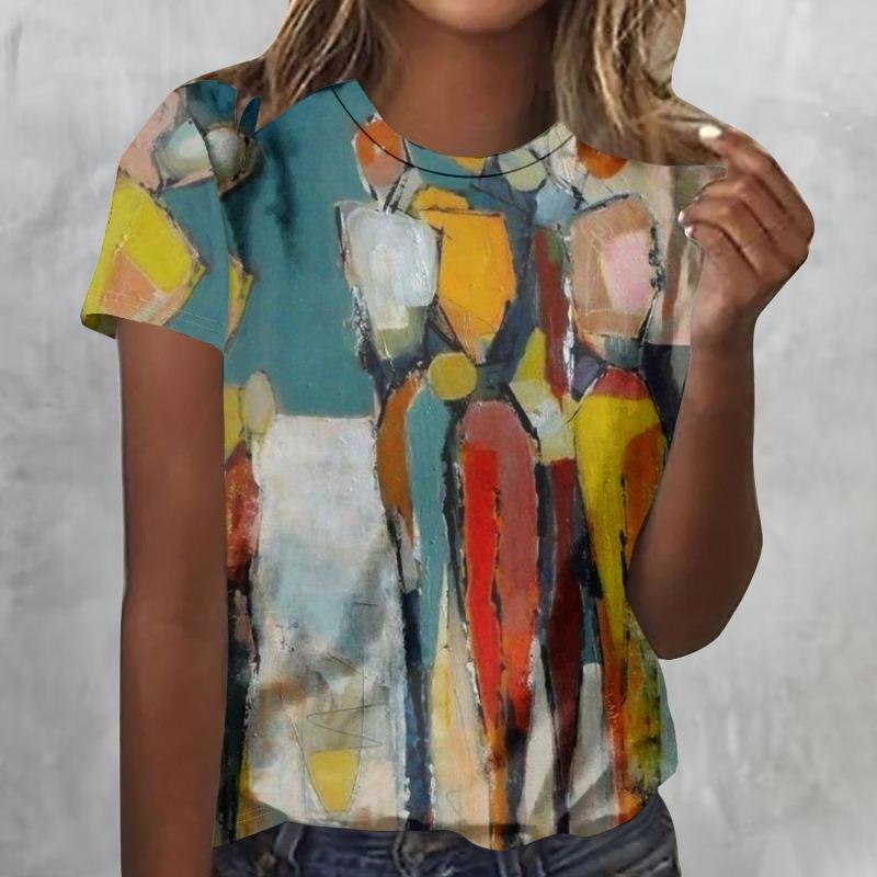 Vintage Oil Painting 3D Print T-Shirts Women Casual O-Neck Short Sleeve T Shirt Harajuku Tees Streetwear Y2k Top Female Clothing