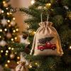 Sæsonbestemte Gaveindpakningsartikler Juleposer med Træksnor, Små Festlige Tryk Jute Godteposer til Julemandens Rensdyr Festgaver Slik Smykker Og