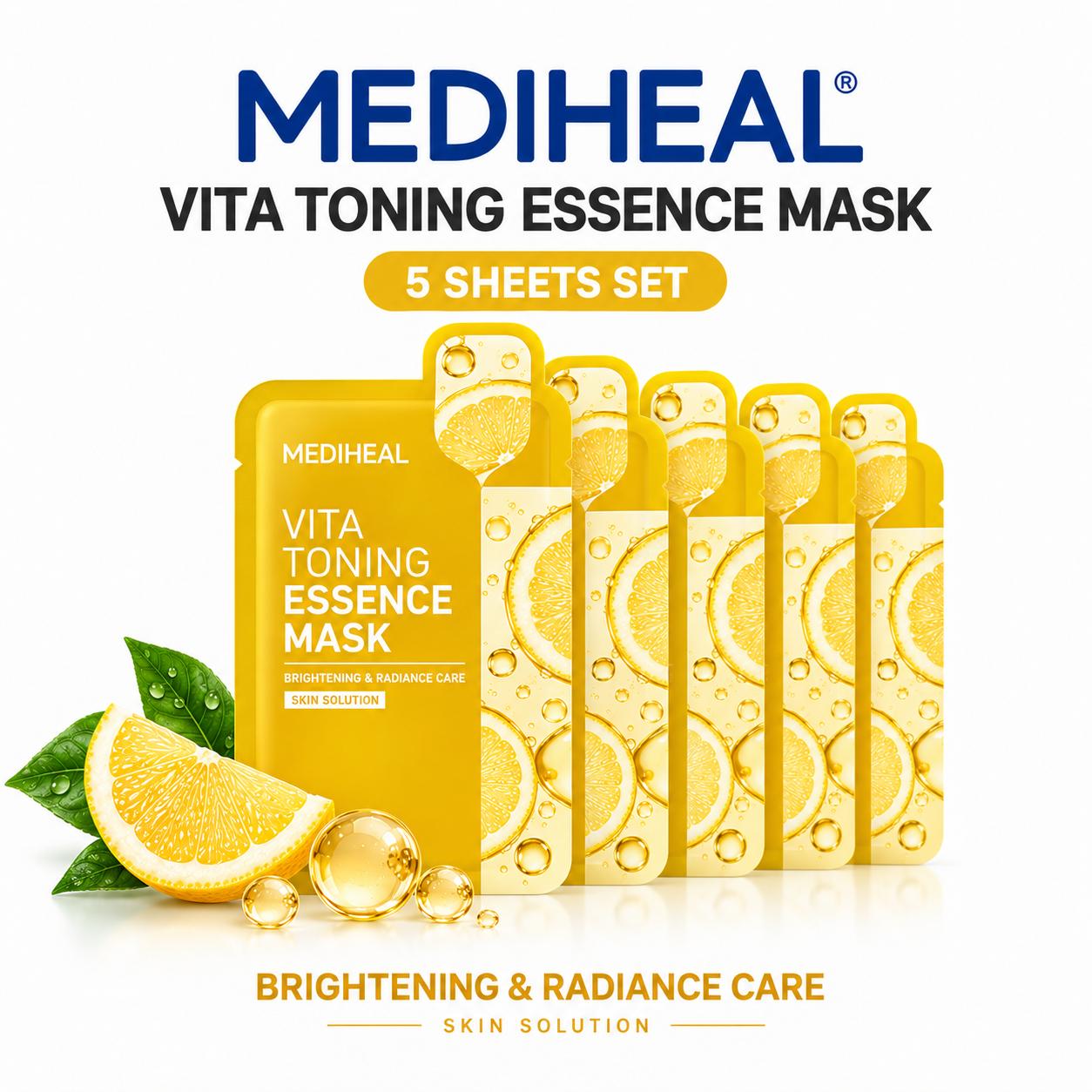 Тканевые маски Mediheal 5 шт. - Увлажняющая с гиалуроновой кислотой, Лифтинг с пептидами, Осветляющая с витаминами, Успокаивающая с центеллой, 20 мл x 5 (5 вариантов) yellow