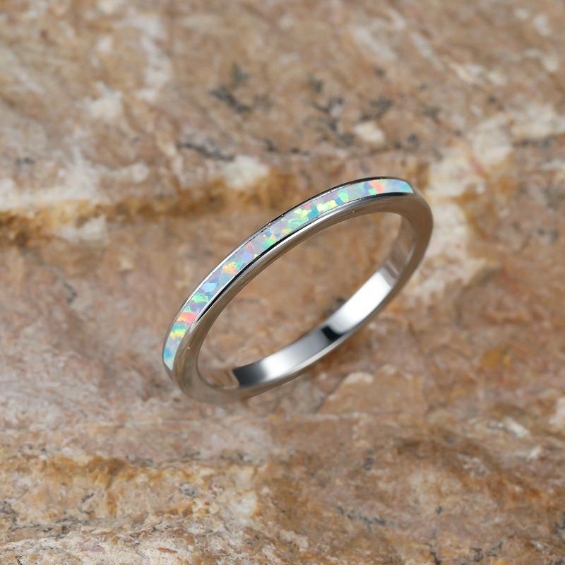Meier Platinum blue opal circle ring - elegant, minimalist, versatile korean style ring for women no. 5