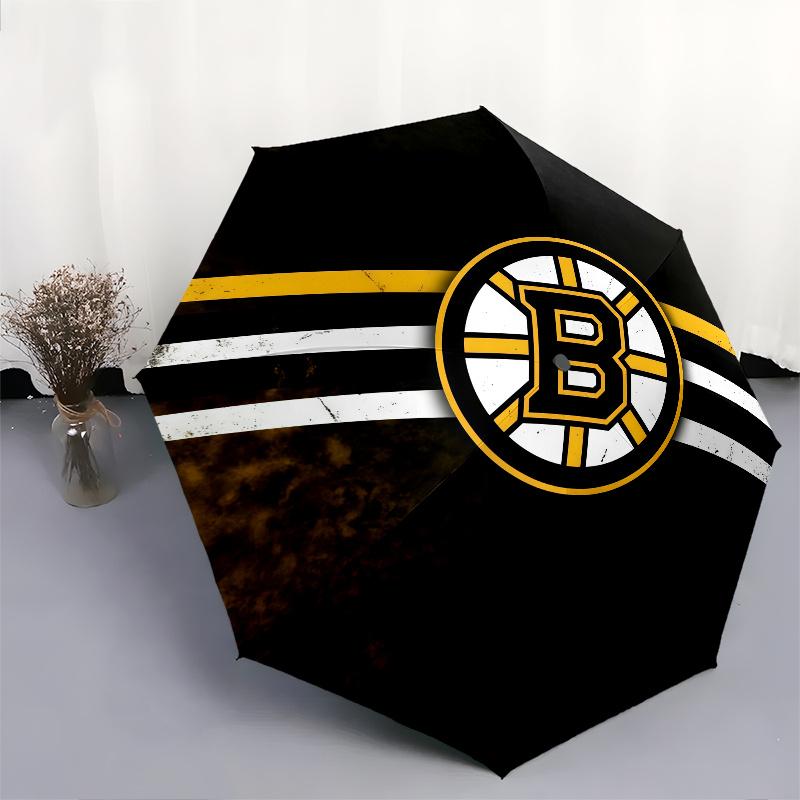 Boston Bruins Pattern, Automatic Folding Umbrella, Portable and Foldable Design, 8 Ribs, a Christmas or Birthday Gift.