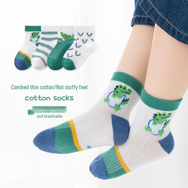 Girls' Summer Breathable Pure Cotton Mesh Socks - Lightweight & Short for Children