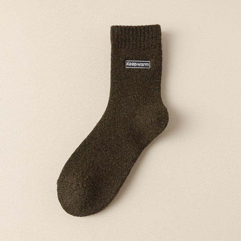 Men's Cashmere Wool Mid-Calf Socks - Velvet Thickened, Terry, Odor-Resistant, Warm Sleep Socks for Autumn/Winter