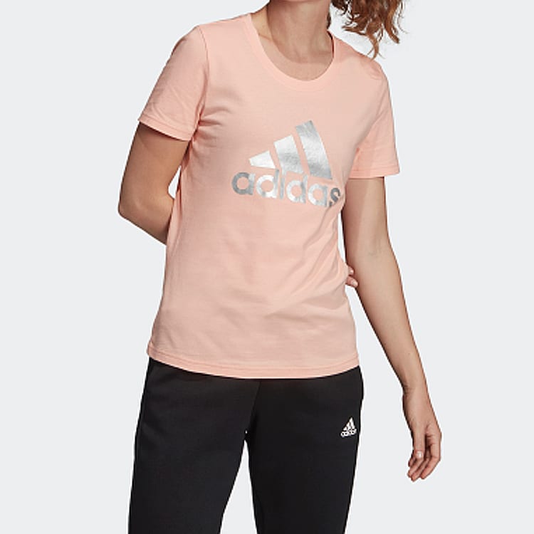 adidas T Shirts Women's Pink Crew Neck Moderate Straight Fit FM9448