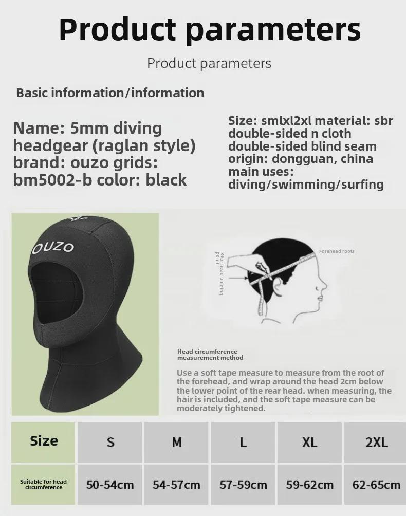 OUZO 5mm Diving Hood: Thickened Cold-Proof Snorkeling & Surfing Cap for Winter Swimming