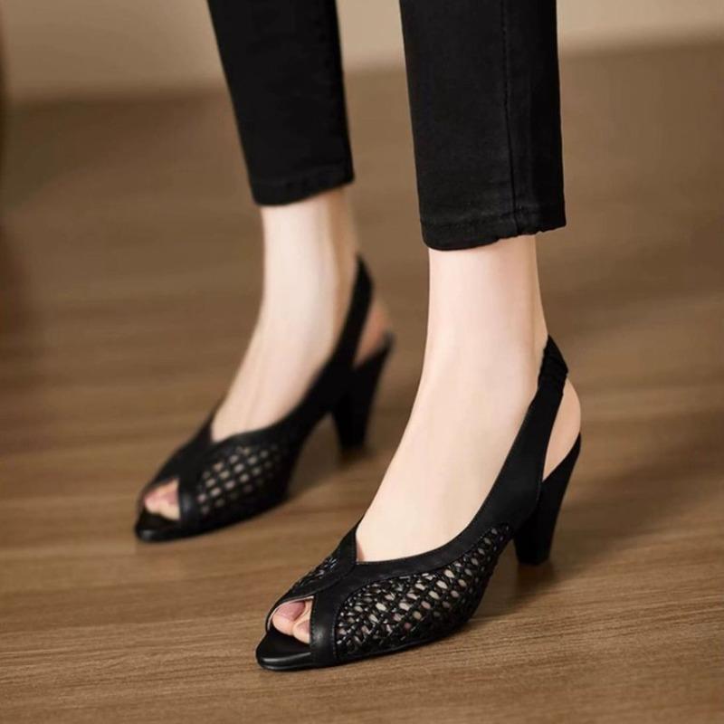 

Mid-calf Sandals for Women - New Style, Versatile, Open-weave Single Shoes, Platform Heels 35 чёрный