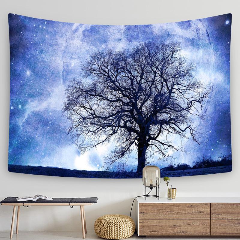 Dreamy Forest Night Scene Aurora Print Pattern Tapestry Home Living Room Bedroom Wall Decor Background Cloth Tapestry