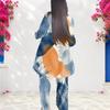 Women Plus Size Printed Round Neck Long Sleeve Layered Top Long Pants Two Piece Set