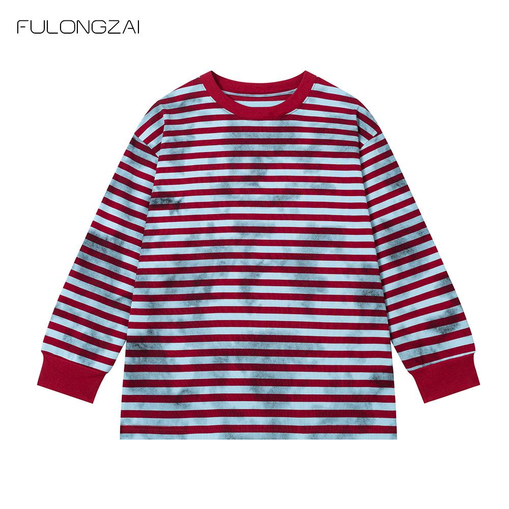 

FULONGZAI 2025 Весна и Осень Полосатые толстовки в корейском стиле для мальчиков и девочек 150cm красный