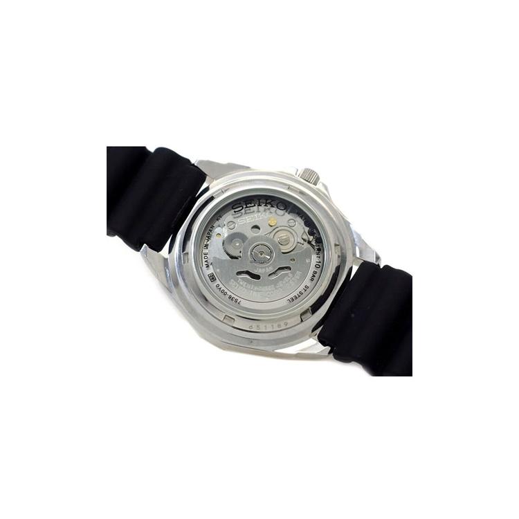 SEIKO 100m Water Resistant Automatic Mechanical Movement Rubber Strap Watch Men's Watches Black Dial SNZB33J2