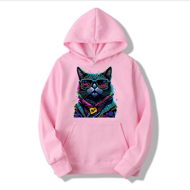 Herren Hoodie Größe L Modedruck Coole Katze Freizeit Frühling und Herbst Saison Langarm Hoodie Sweatshirt