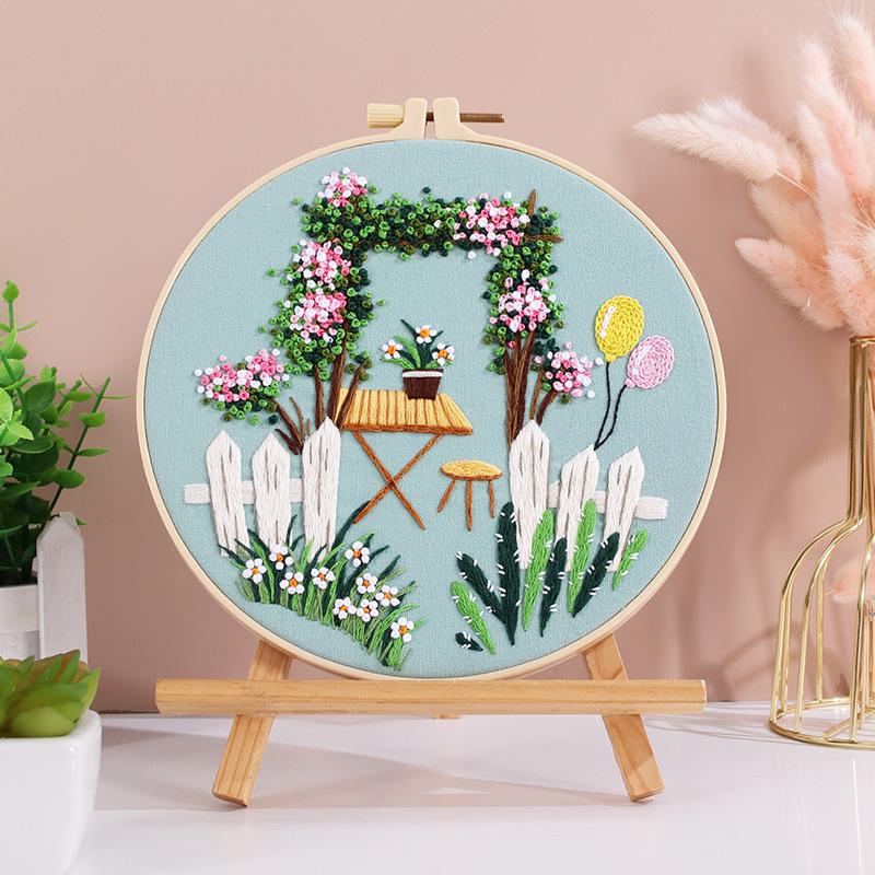 1Pc Quiet Time Home Living Green Plant Coffee Table DIY Embroidery Needlework Bamboo Embroidery Frame English Kit