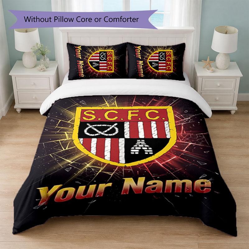 Stoke City FC Custom Name Text Bedding Set 1 Duvet Cover+2 Pillowcases Soccer Logo Personalized Gift For Special Occasion Bedroom Decor
