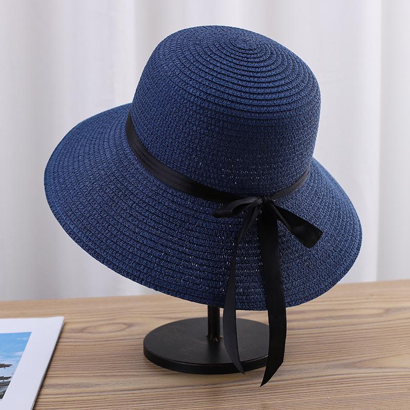 Cappello Estivo da Donna in Paglia Cappello da Sole alla Moda Marca Moda Fiocco Cappello da Sole Pieghevole Copri Viso Solare Cappello a Bordo Largo