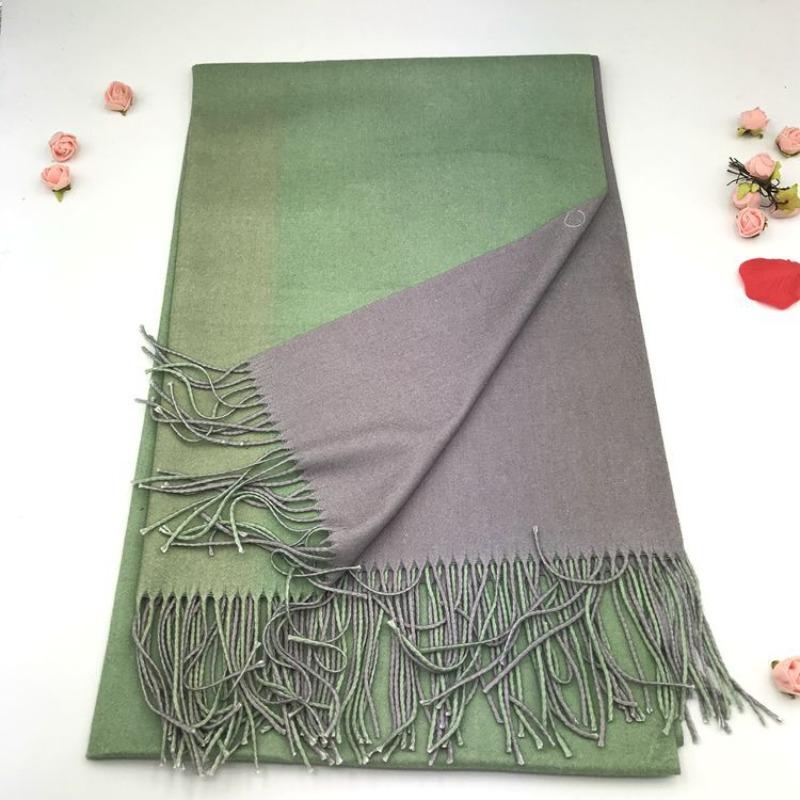 Solid color versatile imitation cashmere men's and women's winter thickened warm double-sided two-color shawl fringed scarf