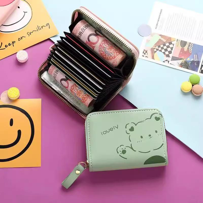 Women's Cute Cartoon Mini Card Holder Wallet - Multi-Slot, Zipper, Japanese/Korean Style, 2025 New