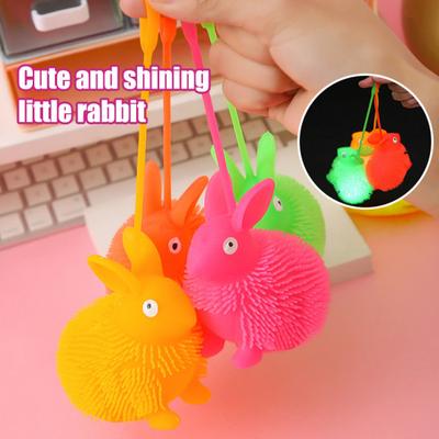 Luminous Glowing Ball Fluffy Bunny Stress Ball Soft TPR Fidget Toy with Color-Changing Lights Sensory Decompression Gadget for Kids Adults