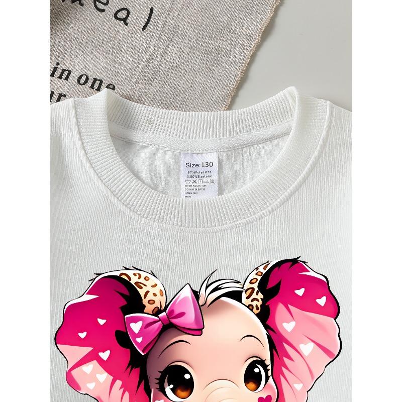 European sizes Girls Soft Crewneck Sweatshirt Cute Pink Elephant with Bow & Butterflies Print, Casual All-Match, Ideal Holiday Present