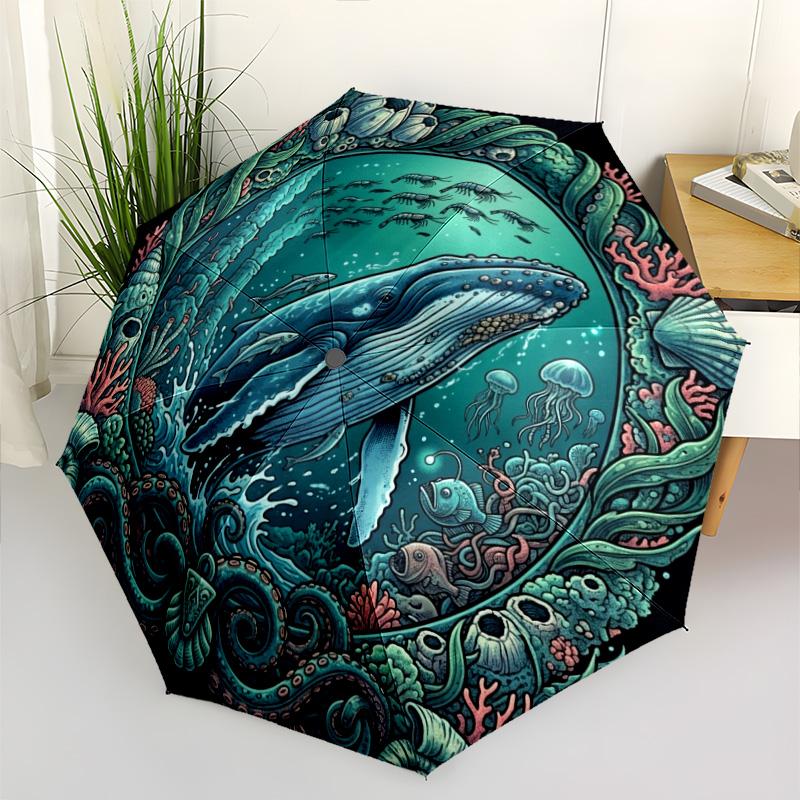 Whale Ocean Life Pattern Umbrella, Portable and Foldable Design, 8 Ribs, a Casual Accessory for Halloween, Christmas, and Birthday Gifts.