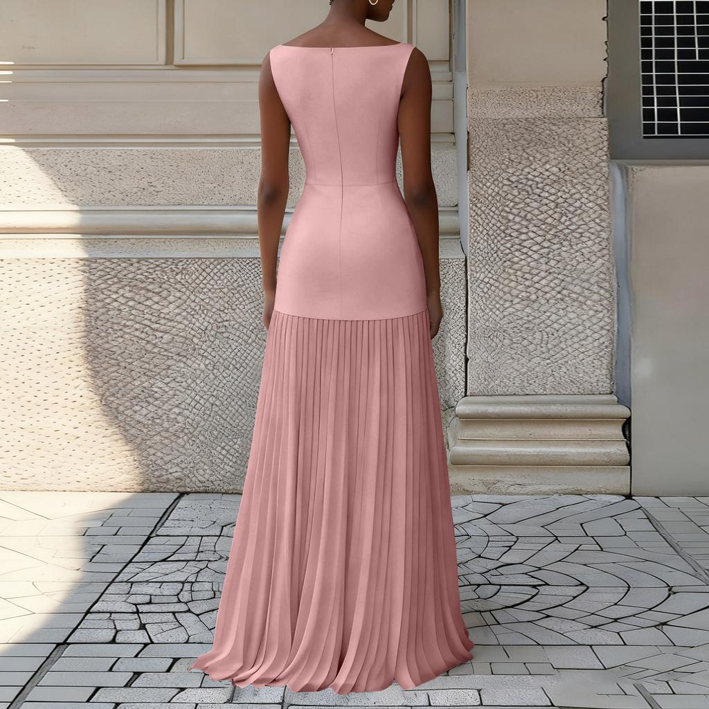 Women's Pleated Dress Elegant Sleeveless Long Dresses