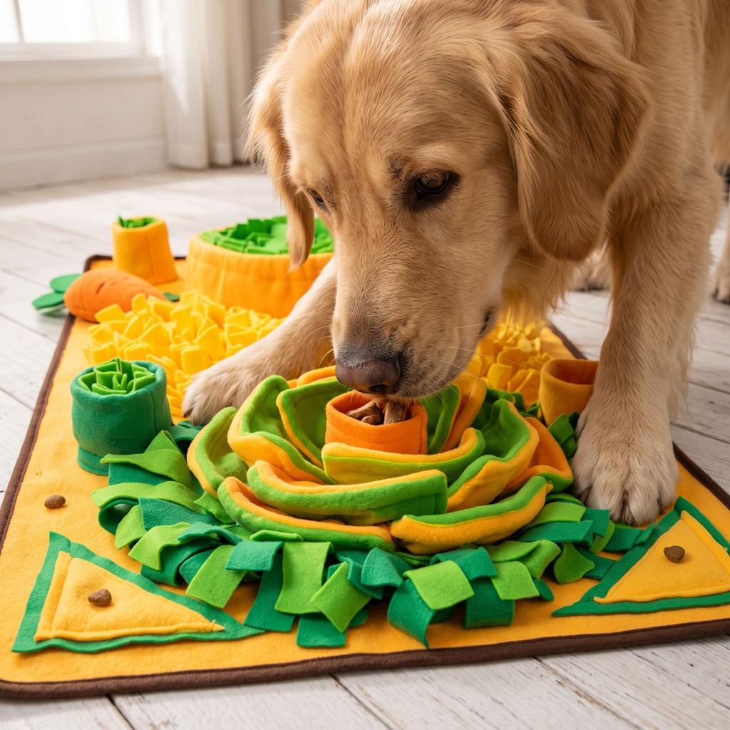 Snuffle for Dogs and Cats with Two Squeaky Round Pads, Slow Feeder Puzzle Toy, Indoor Sniffing Activity, 9050 cm