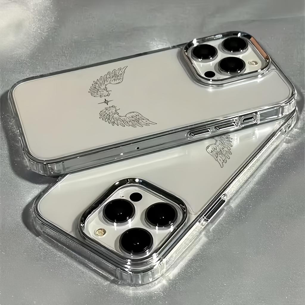 Angel Wings Metal Frame Transparent Phone Case For iPhone 17 Air 16E 16 15 14 13 12 11 Pro Max XS X XR 7 8 Plus SE 2020 17 Cover