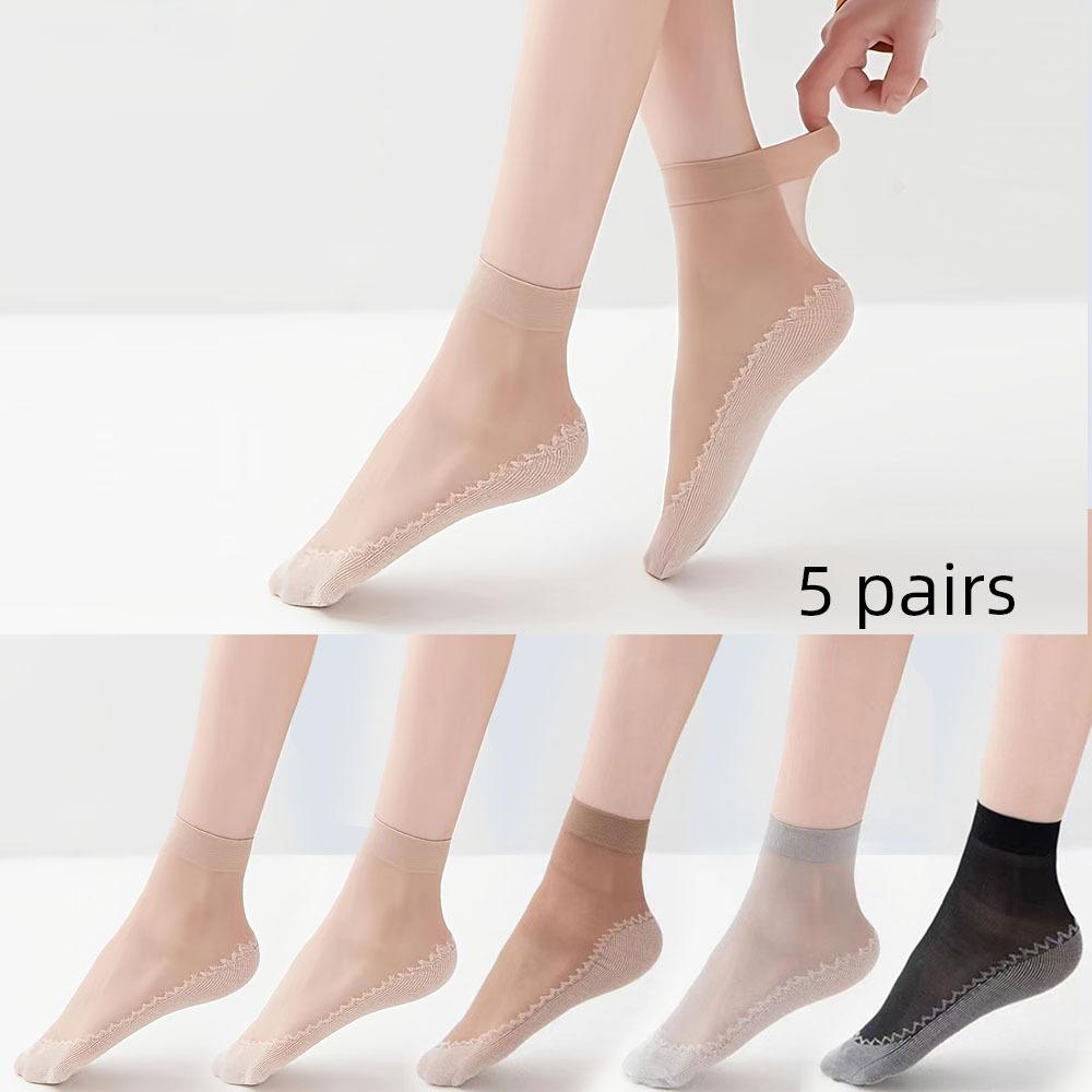5 Pairs Breathable Comfy Semi-sheer Unisex Socks - Non Slip Bottom - Women's Stockings & Hosiery
