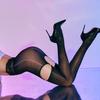 Women Sexy Pantyhose Removable Hip Skirt Sheer Oil Shiny Glossy Stockings High Waisted Open Crotch Garter Belt High Socks Exotic