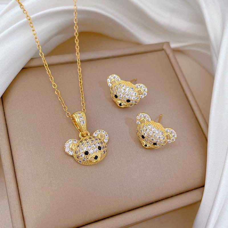 [Set] Animal Bear Set Light Luxury Wedding Necklace Women'S Versatile Clavicle Chain Titanium Steel Chain