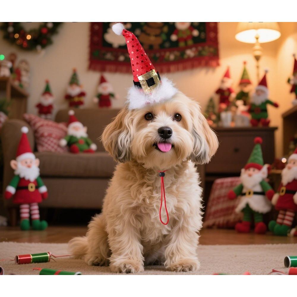 New cat dog christmas polka dot feather red christmas hat plush hat pet hat
