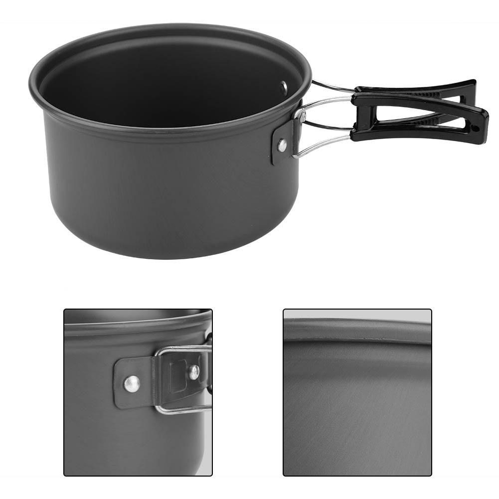 8PcsCelsiusset Portable Outdoor Travel Camping Picnic Cookware Cooking Pot Pan Bowel Set(Black)