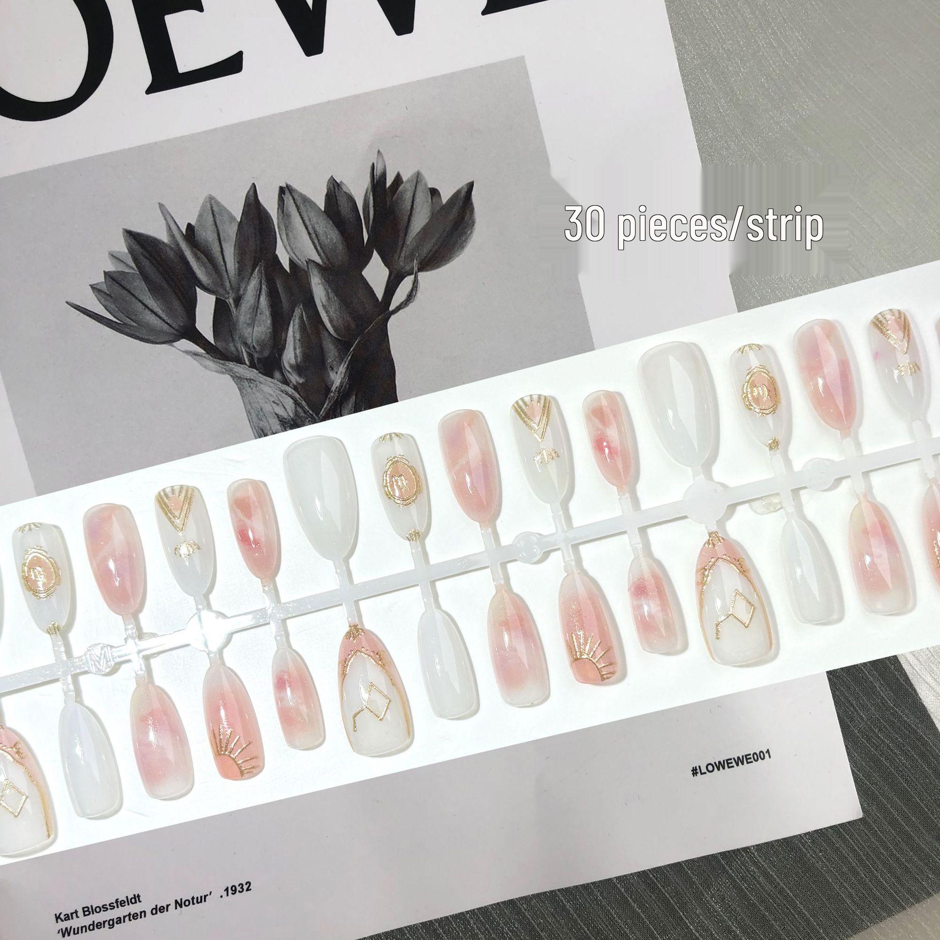 

Pink Gold Ombre Long Wearable Spring/Summer Nails - Pure Desire Ins Style Patches
