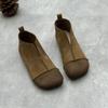 Johnature Handmade Genuine Leather Flat Ankle Boots Retro Square Toe Soft Sole Women's Slip-on Shoes