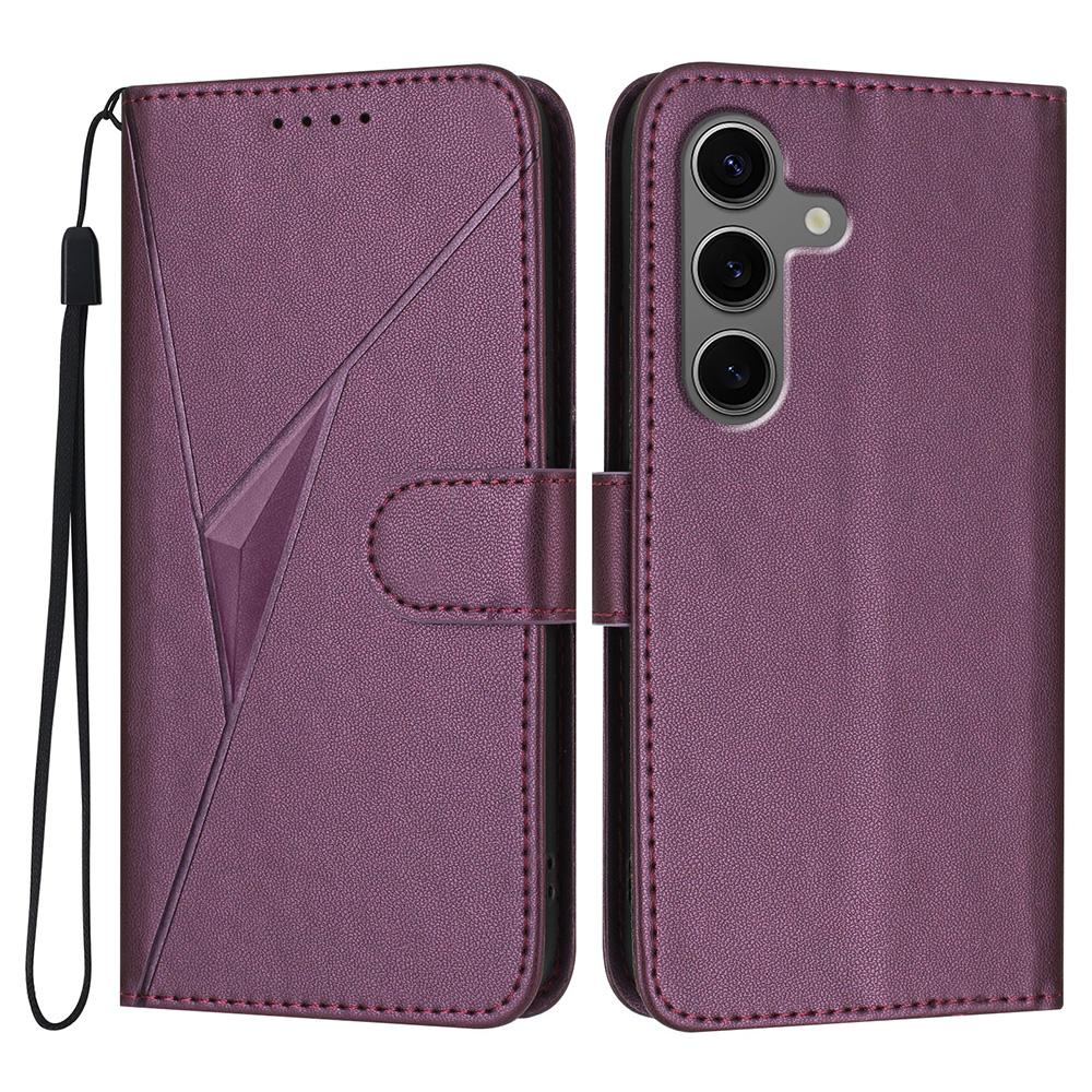 YX0090 For Samsung Galaxy S25 Case Triangle Imprint Leather Phone Cover with Lanyard
