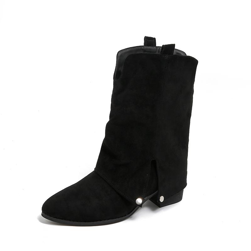 New Retro Style Women Western Cowgirl Boots Fashion Slip On Shoes Autumn Winter Square Low Heel Ladies Night Long Boots