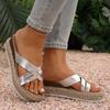 Lightweight Straw Sole Wedge Slippers Summer New Round Toe Open Toe Crossover Strap Cutout Platform Sandals