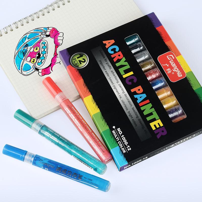 Guangna 1000 Acrylic Markers, 48 Washable Colors for Ceramic, Stone Painting, Graffiti, Water-Based Pens